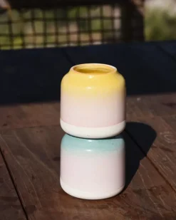 Sale Bebe Vase Gelb Rosa Gesprenkelt Vasen