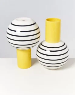 Fashion Bola Vase L Gelb Schwarz Gestreift Vasen