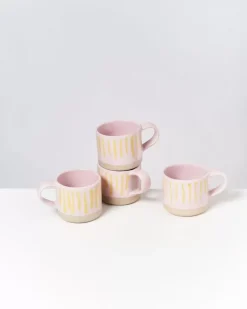 Fashion Nodoa 4Er Set Tasse Rosa Gelb Gestreift Tassen & Becher Sets