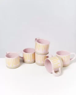 Fashion Nodoa 6Er Set Tasse Rosa Gelb Gestreift 6 Teilige Sets