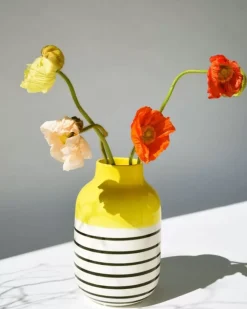 Flash Sale Nuno Vase L Gelb Schwarz Gestreift Nuno L