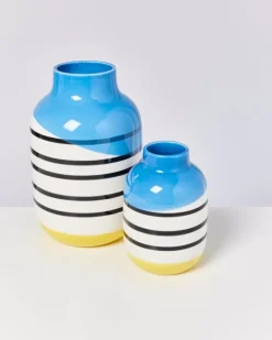 Discount Nuno Vase L Schwarz-Weis Gestreift Mit Blau Nuno L