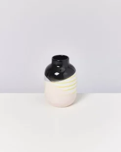 Best Sale Nuno Vase M Schwarz Rosa Gelb Gestreift Nuno M