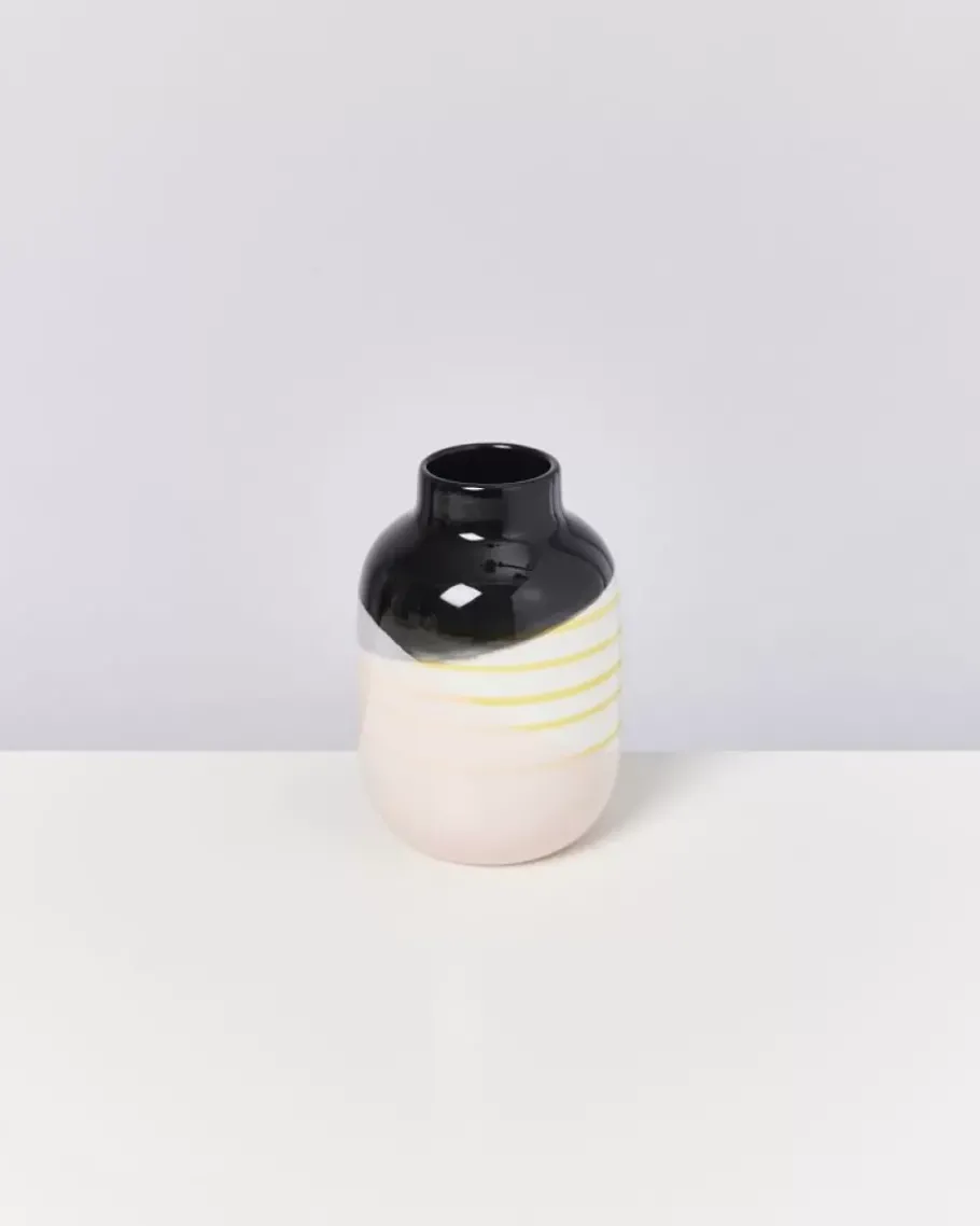 Best Sale Nuno Vase M Schwarz Rosa Gelb Gestreift Nuno M