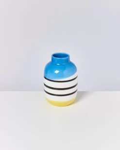 Best Sale Nuno Vase M Schwarz-Weis Gestreift Mit Blau Nuno M
