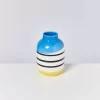 Fashion Nuno Vase M Schwarz-Weis Gestreift Mit Blau Vasen