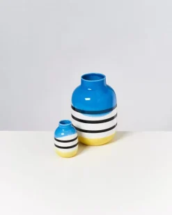 Flash Sale Nuno Vase S Schwarz-Weis Gestreift Mit Blau Nuno S